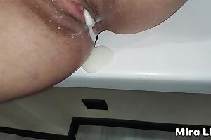 Risky creampie while family at the home