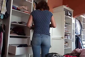 58-year-old Latin step mother exhibits herself in front of her friend's son to see her huge cock jerking off, cum on ass